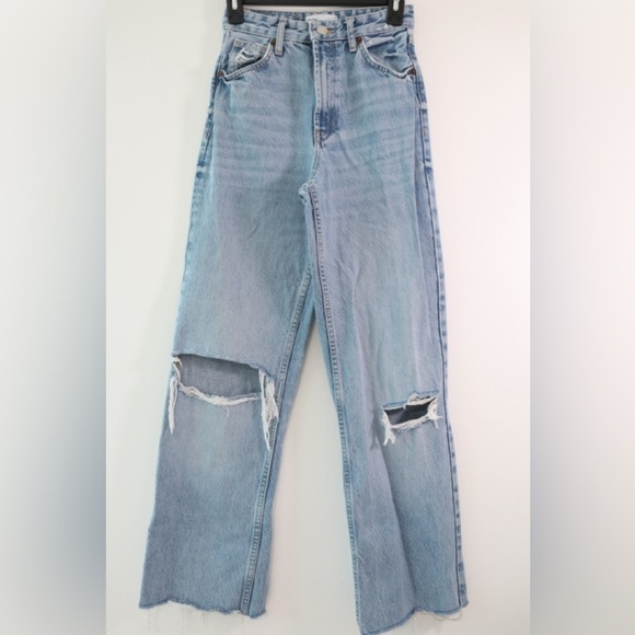 Zara Distressed Light Blue Boyfriend Jeans Sz 0 - Picture 2 of 5